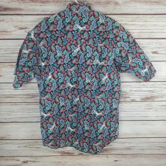 Wrangler 16 1/2 X-Long Tails Vtg Paisley/Horse Print Button Down Western Shirt - Picture 7 of 9